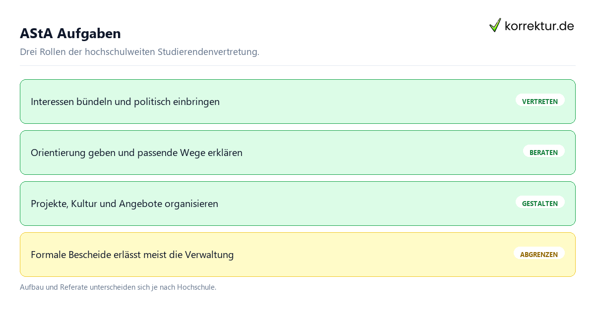 AStA Aufgaben: Wegweiser AStA Aufgaben als Wegweiser für Vertretung, Beratung und Angebote