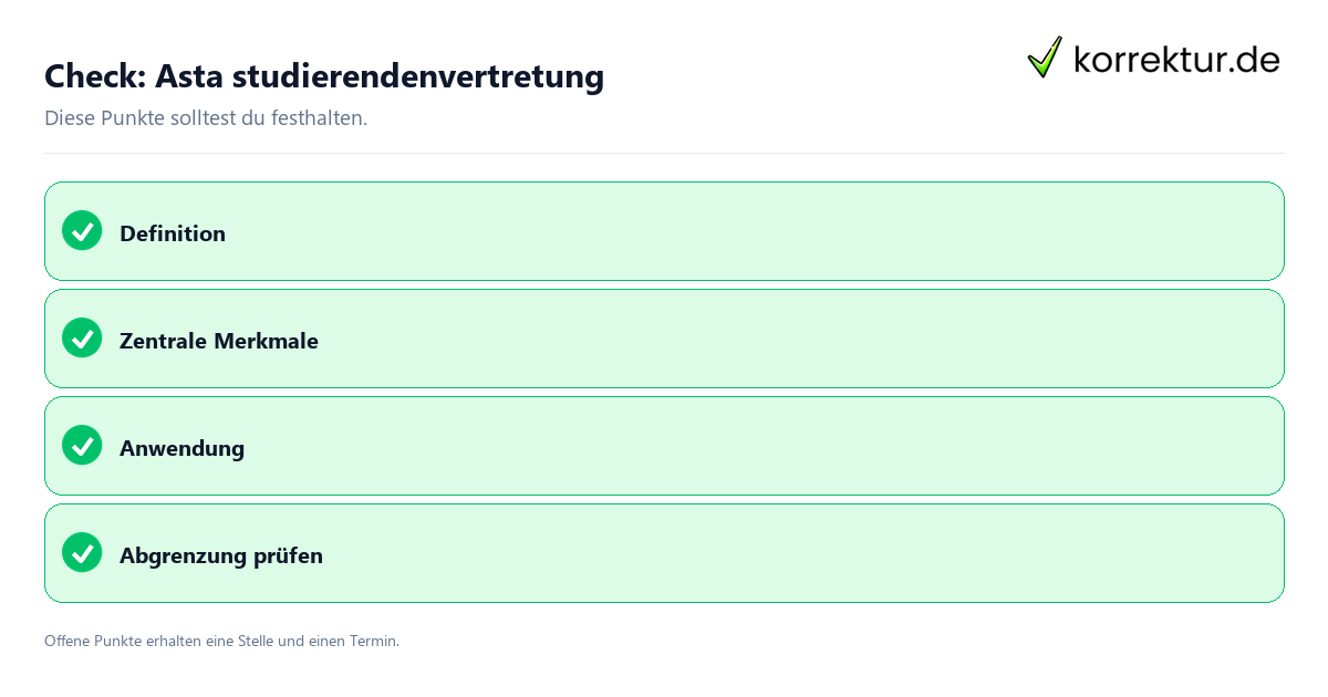 Asta studierendenvertretung mit Checkliste für Unterlagen und nächste Schritte