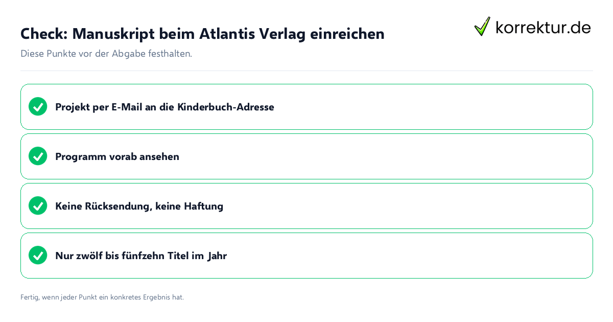 Manuskript beim Atlantis Verlag einreichen: Prüfliste mit vier Punkten