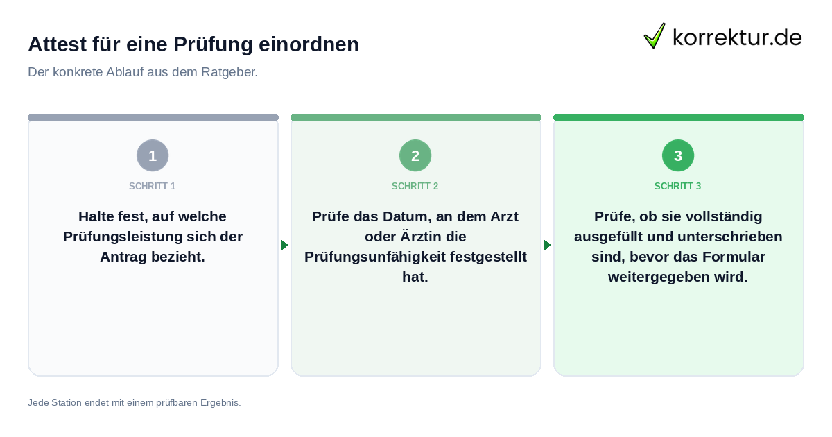 Attest für eine Prüfung einordnen Konkrete Schritte zu Attest für eine Prüfung einordnen