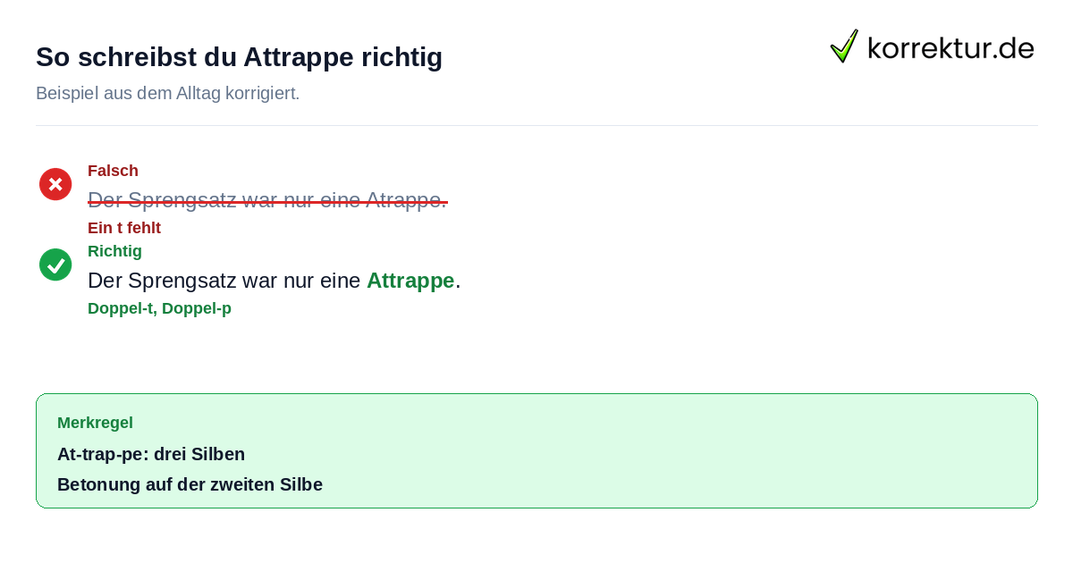 Attrappe richtig schreiben statt Atrappe