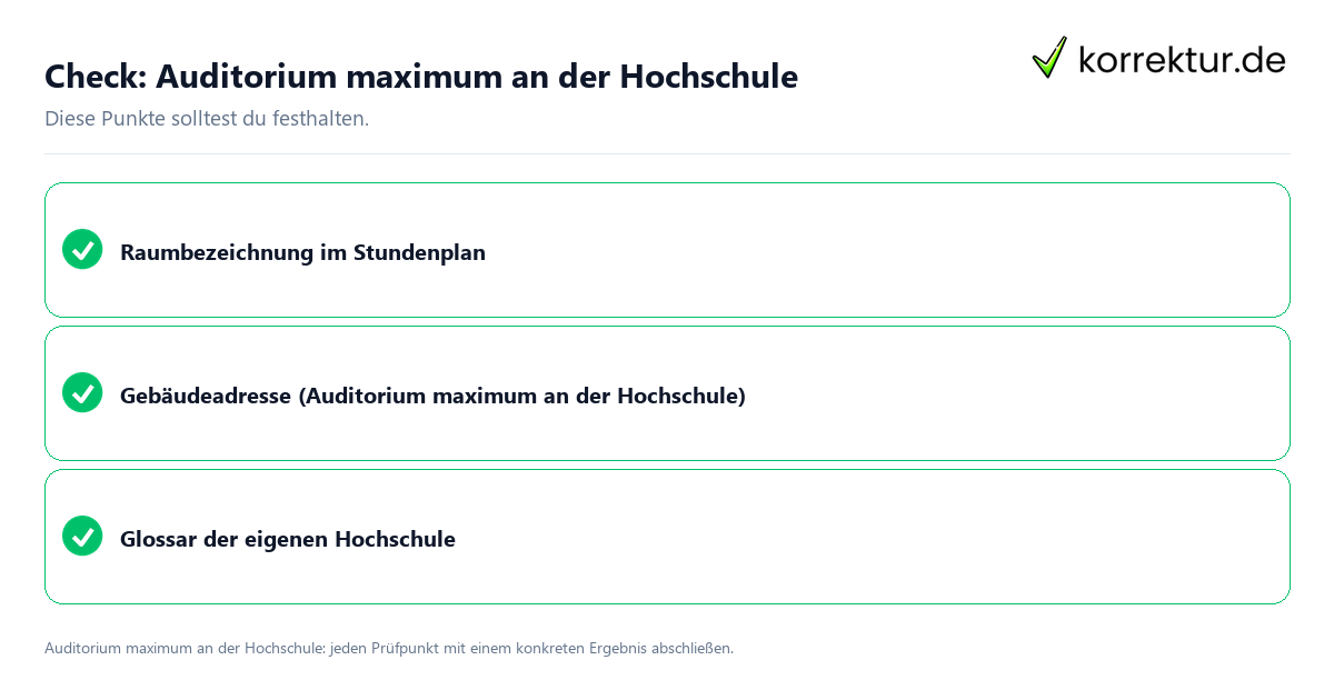 Auditorium maximum an der Hochschule mit einer themenspezifischen Checkliste