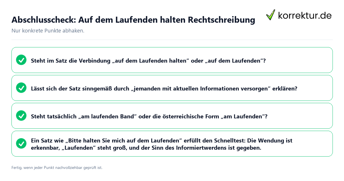 Konkreter Abschlusscheck zu Auf dem Laufenden halten Rechtschreibung