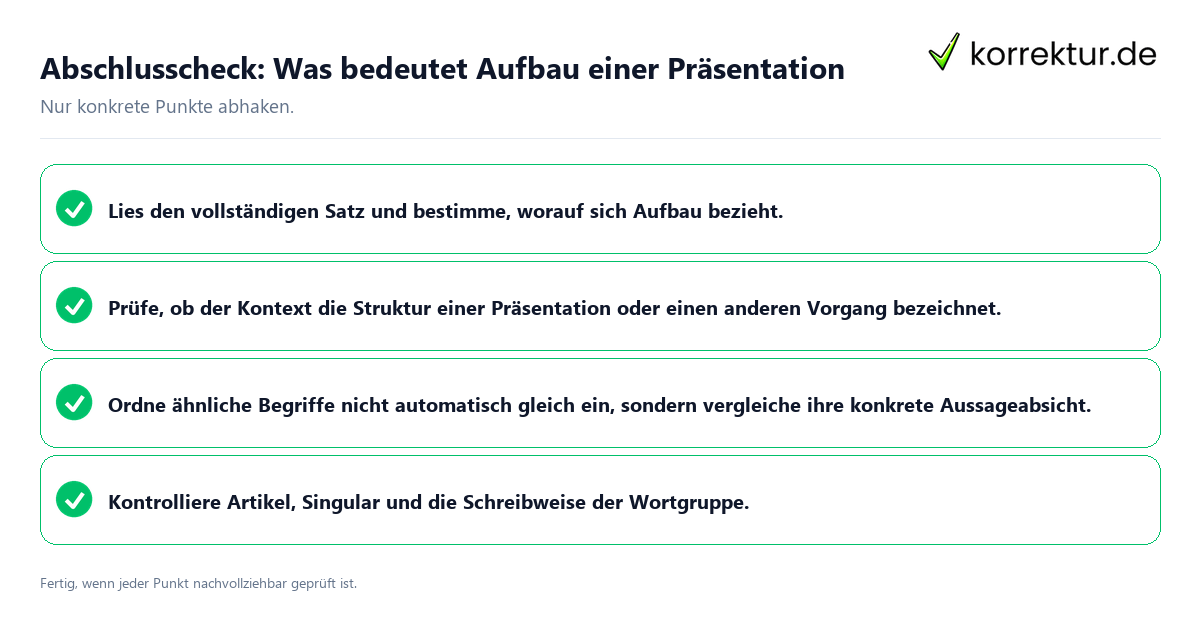 Abschlusscheck: Was bedeutet Aufbau einer Präsentation Konkreter Abschlusscheck zu Was bedeutet Aufbau einer Präsentation