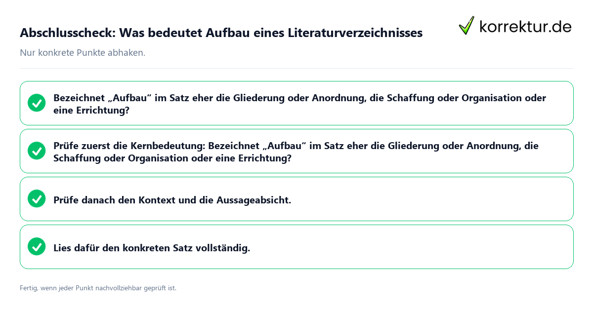 Konkreter Abschlusscheck zu Was bedeutet Aufbau eines Literaturverzeichnisses