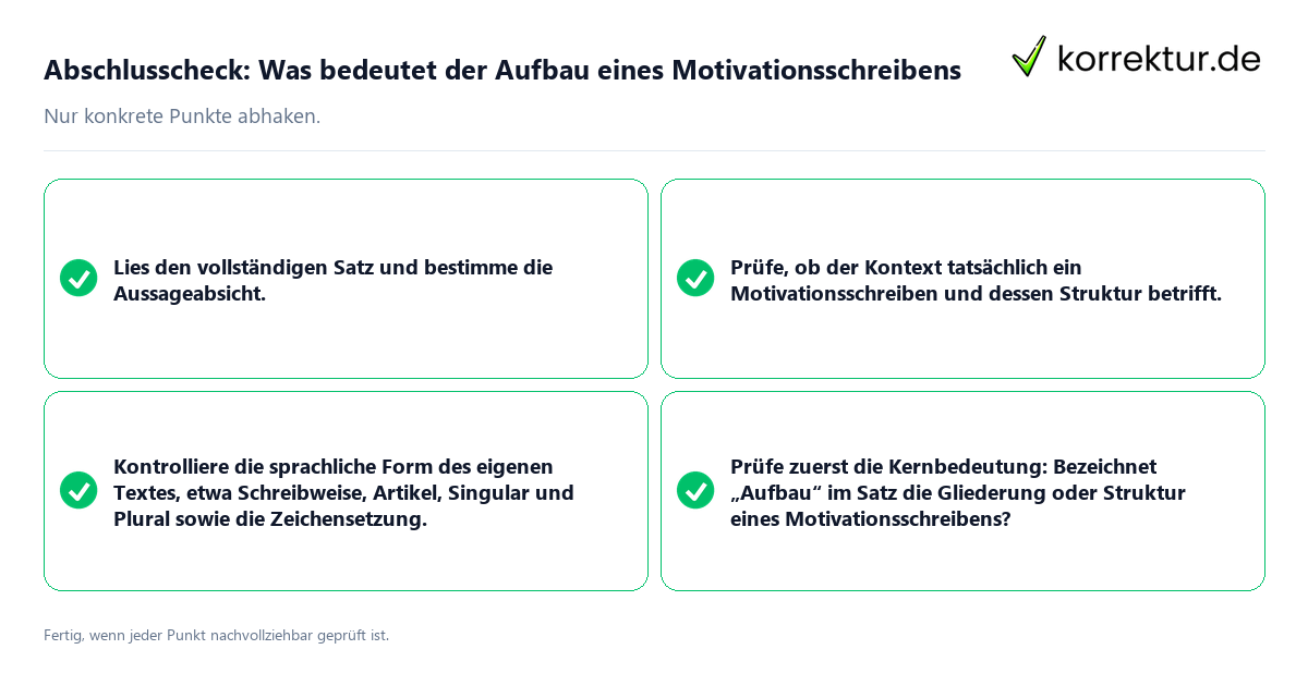 Abschlusscheck: Was bedeutet der Aufbau eines Motivationsschreibens Konkreter Abschlusscheck zu Was bedeutet der Aufbau eines Motivationsschreibens
