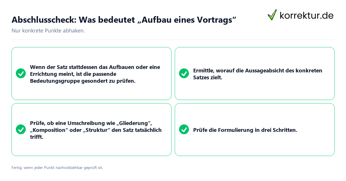 Konkreter Abschlusscheck zu Was bedeutet „Aufbau eines Vortrags“