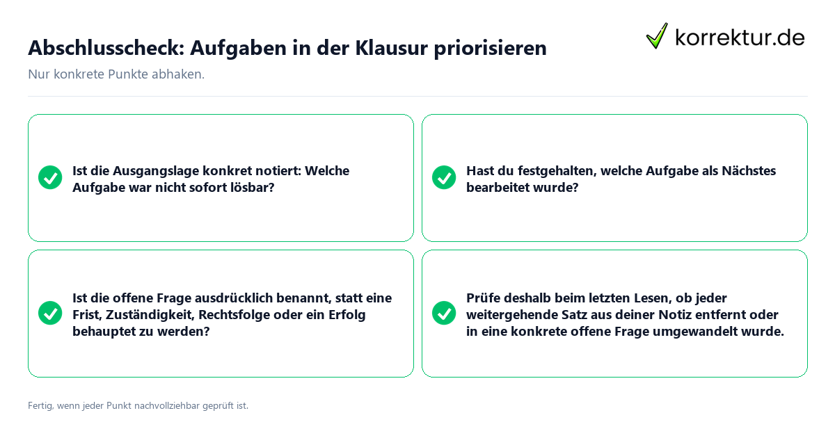 Abschlusscheck: Aufgaben in der Klausur priorisieren Konkreter Abschlusscheck zu Aufgaben in der Klausur priorisieren