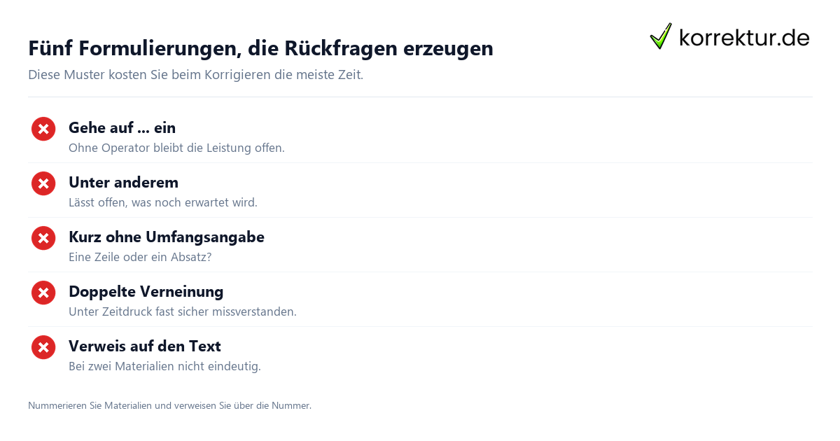 Fünf Formulierungen, die Rückfragen erzeugen Aufgabenstellung für Klassenarbeiten formulieren: fünf typische Fallen