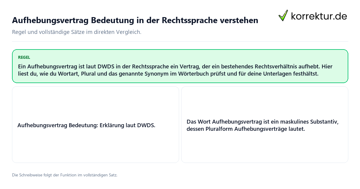 Konkrete Regel und vollständige Beispielsätze zu Aufhebungsvertrag Bedeutung in der Rechtssprache