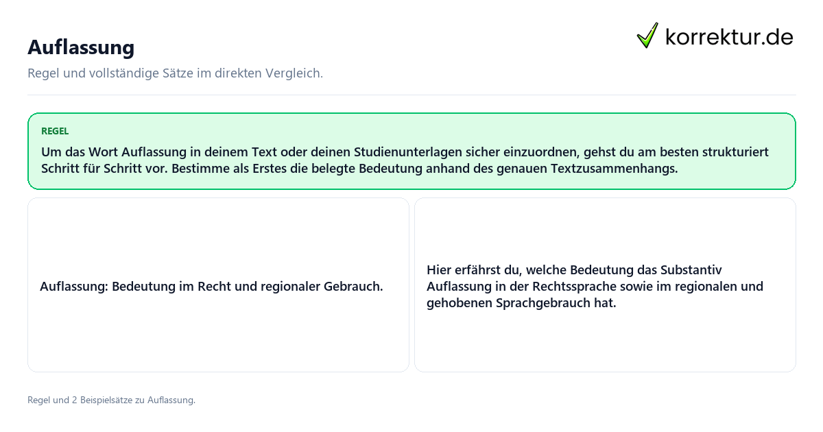 Konkrete Regel und vollständige Beispielsätze zu Auflassung