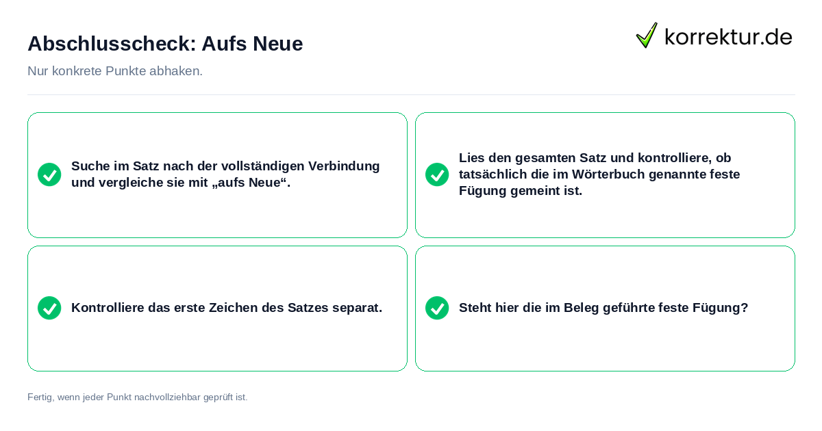 Konkreter Abschlusscheck zu Aufs Neue