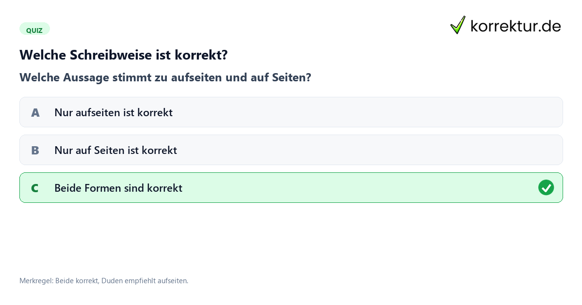 Welche Schreibweise ist korrekt? Quiz zur richtigen Schreibweise aufseiten oder auf Seiten