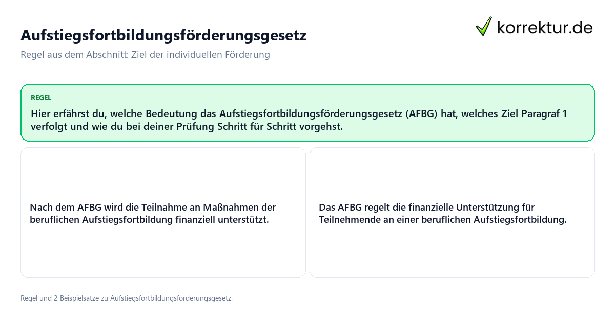 Aufstiegsfortbildungsförderungsgesetz Konkrete Regel und vollständige Beispielsätze zu Aufstiegsfortbildungsförderungsgesetz