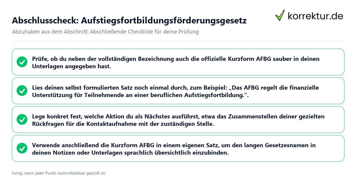 Abschlusscheck: Aufstiegsfortbildungsförderungsgesetz Konkreter Abschlusscheck zu Aufstiegsfortbildungsförderungsgesetz