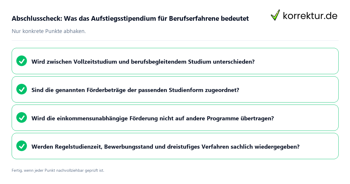 Konkreter Abschlusscheck zu Was das Aufstiegsstipendium für Berufserfahrene bedeutet
