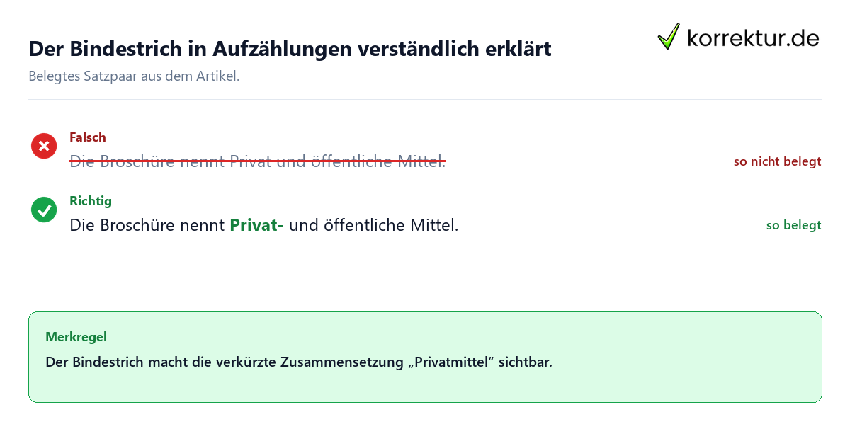 Falsches und richtiges Satzbeispiel zu Der Bindestrich in Aufzählungen verständlich erklärt