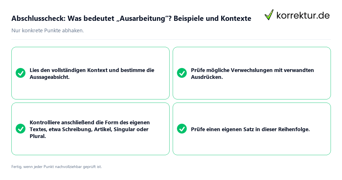 Konkreter Abschlusscheck zu Was bedeutet „Ausarbeitung“? Beispiele und Kontexte