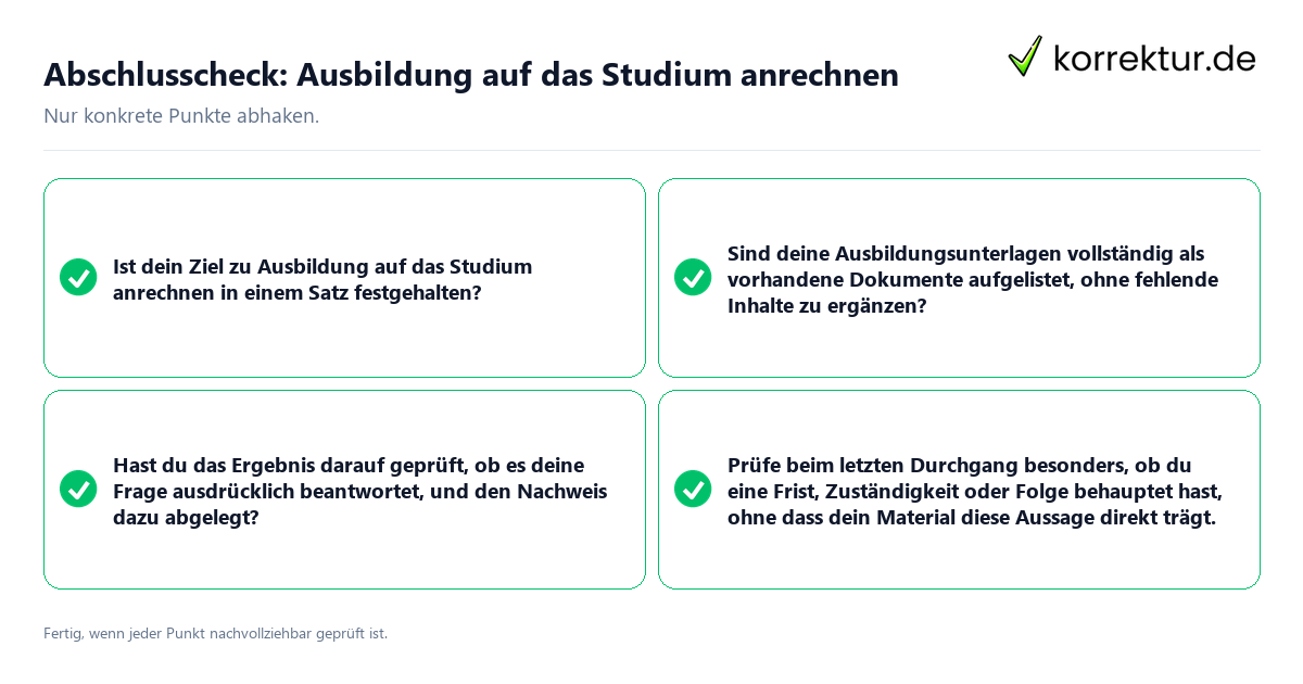 Abschlusscheck: Ausbildung auf das Studium anrechnen Konkreter Abschlusscheck zu Ausbildung auf das Studium anrechnen