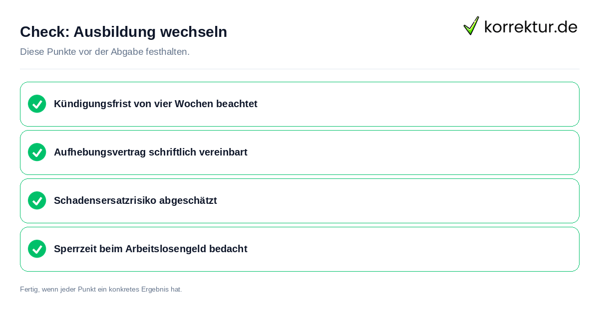 Ausbildung wechseln: Prüfliste mit vier Punkten