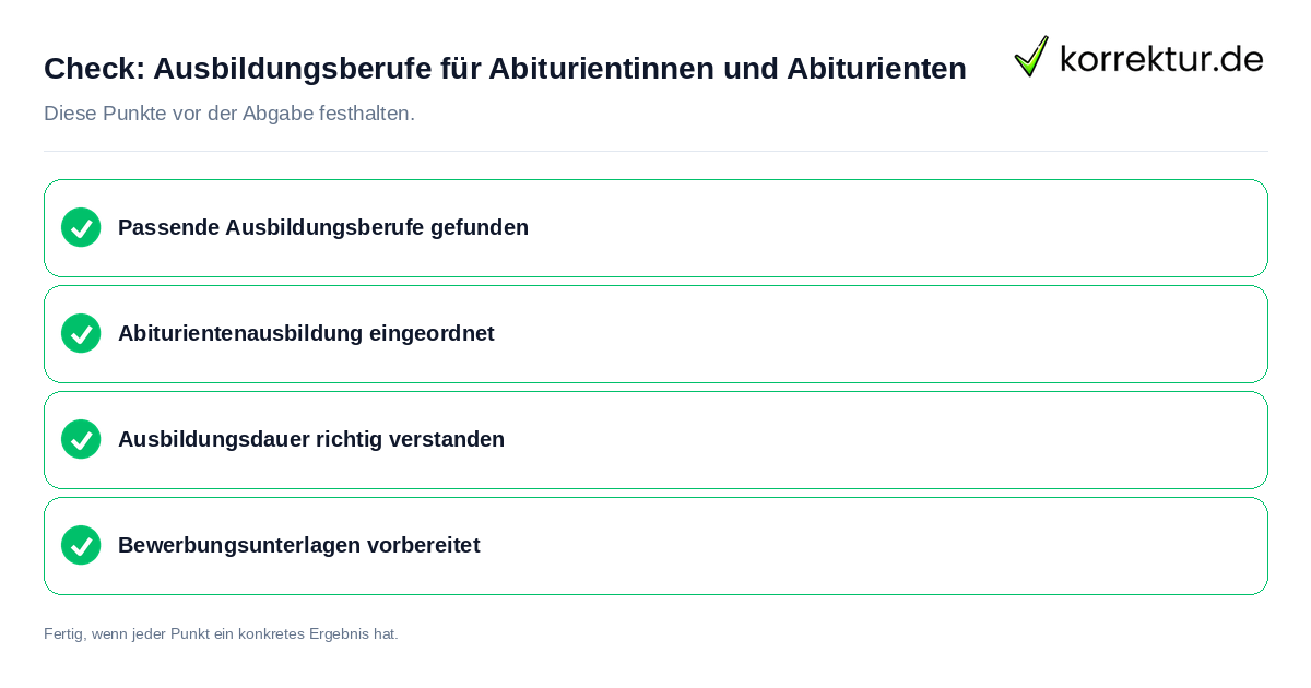Ausbildungsberufe für Abiturientinnen und Abiturienten: Prüfliste mit vier Punkten