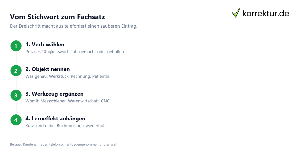 Vom Stichwort zum Fachsatz Ausbildungsnachweis Formulierung in vier Schritten