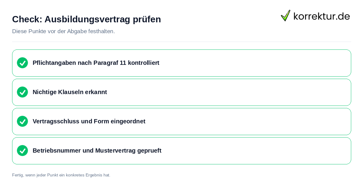 Check: Ausbildungsvertrag prüfen Ausbildungsvertrag prüfen: Prüfliste mit vier Punkten