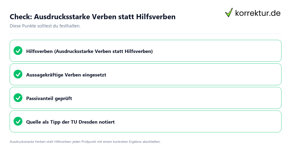 Ausdrucksstarke Verben statt Hilfsverben mit einer themenspezifischen Checkliste