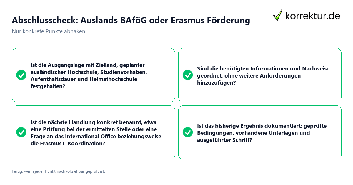 Konkreter Abschlusscheck zu Auslands BAföG oder Erasmus Förderung