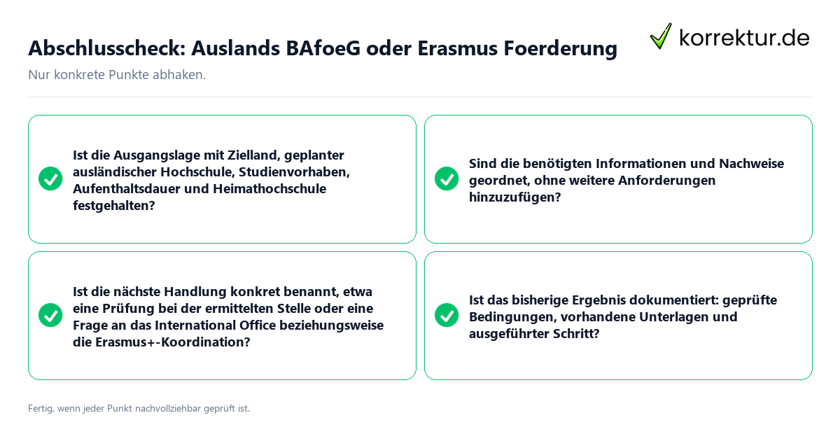 Konkreter Abschlusscheck zu Auslands BAfoeG oder Erasmus Förderung