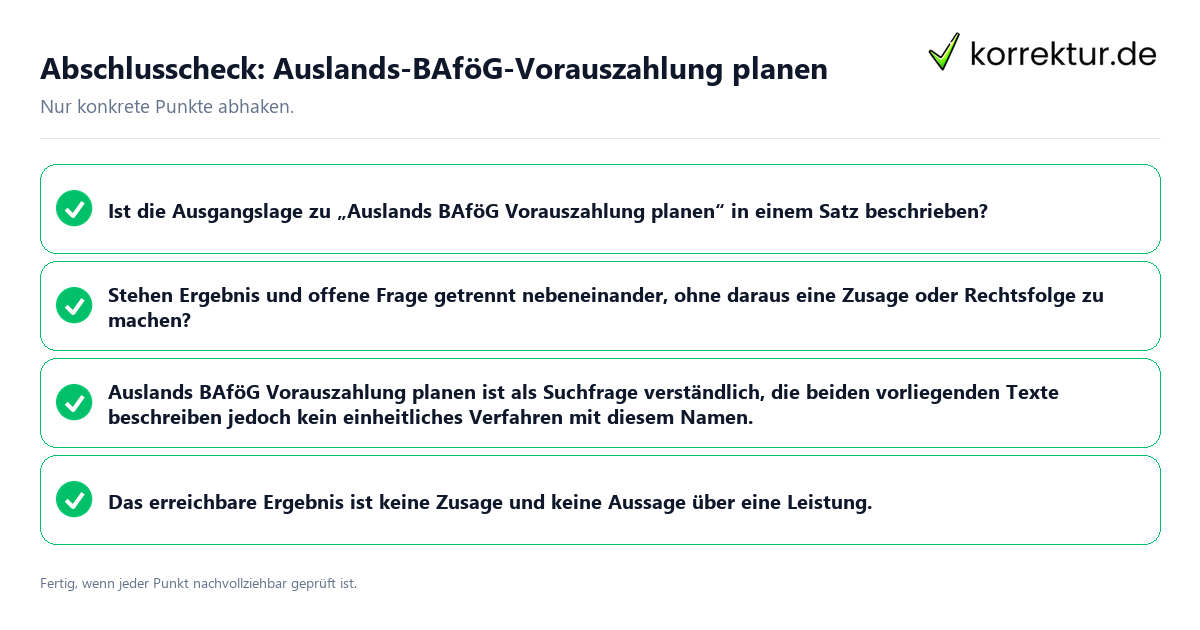 Konkreter Abschlusscheck zu Auslands-BAföG-Vorauszahlung planen