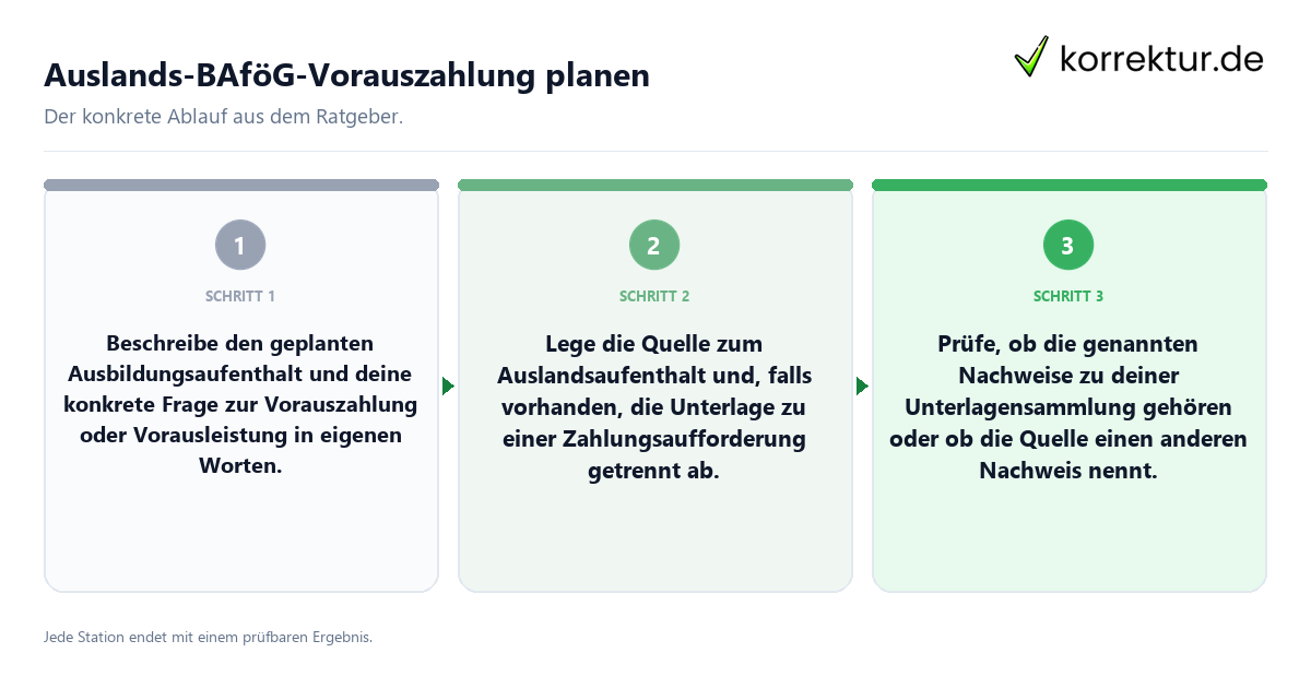 Konkrete Schritte zu Auslands-BAföG-Vorauszahlung planen