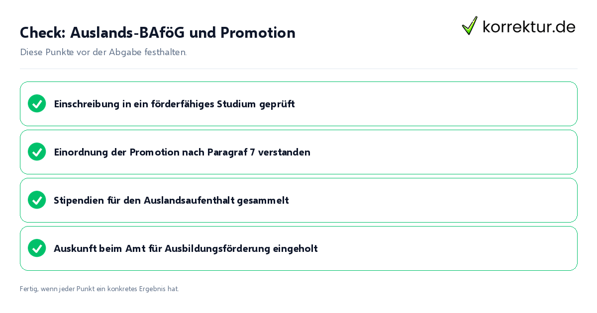 Check: Auslands-BAföG und Promotion Auslands-BAföG und Promotion: Prüfliste mit vier Punkten