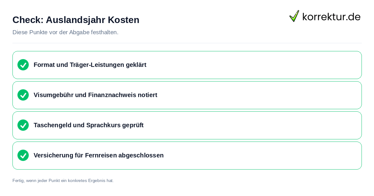Auslandsjahr Kosten: Prüfliste mit vier Punkten