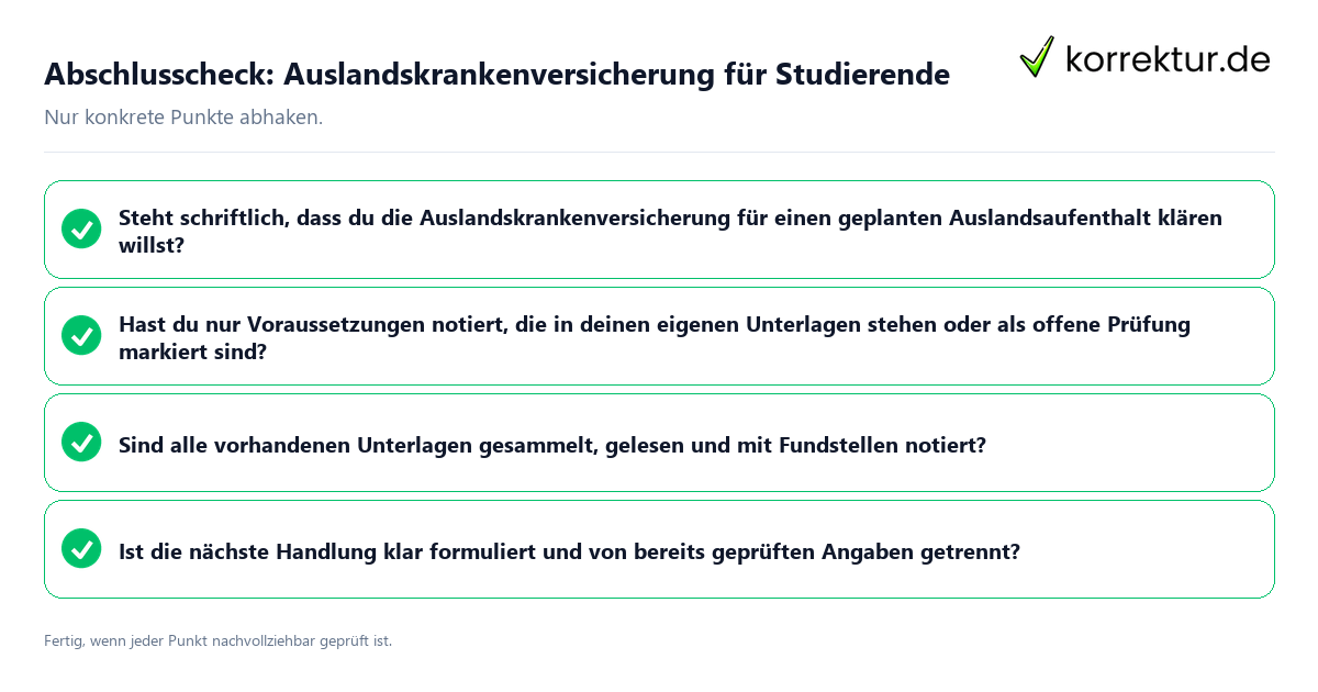 Konkreter Abschlusscheck zu Auslandskrankenversicherung für Studierende
