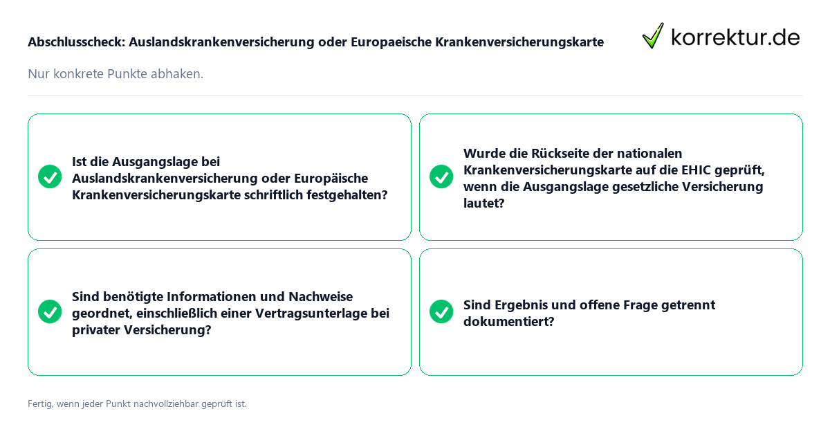 Konkreter Abschlusscheck zu Auslandskrankenversicherung oder Europaeische Krankenversicherungskarte