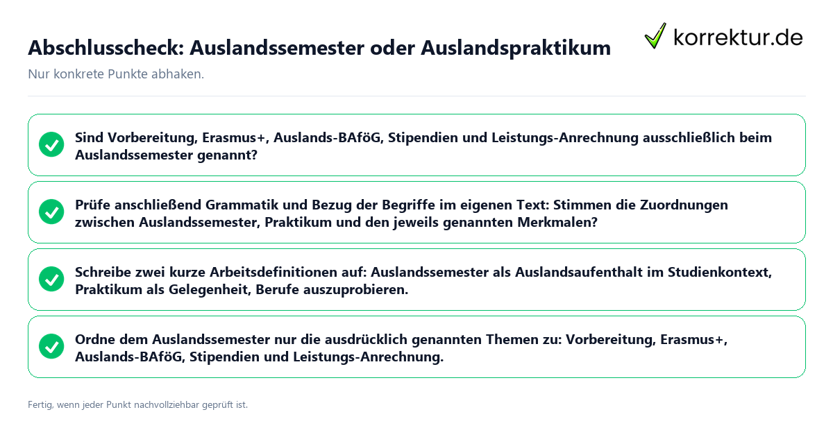 Konkreter Abschlusscheck zu Auslandssemester oder Auslandspraktikum