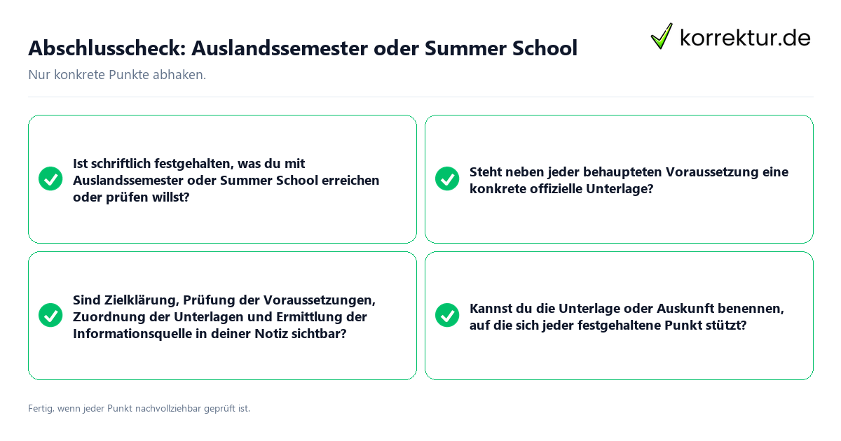 Abschlusscheck: Auslandssemester oder Summer School Konkreter Abschlusscheck zu Auslandssemester oder Summer School
