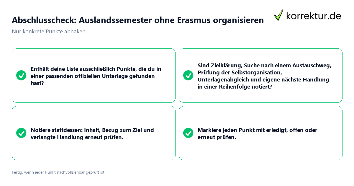 Konkreter Abschlusscheck zu Auslandssemester ohne Erasmus organisieren