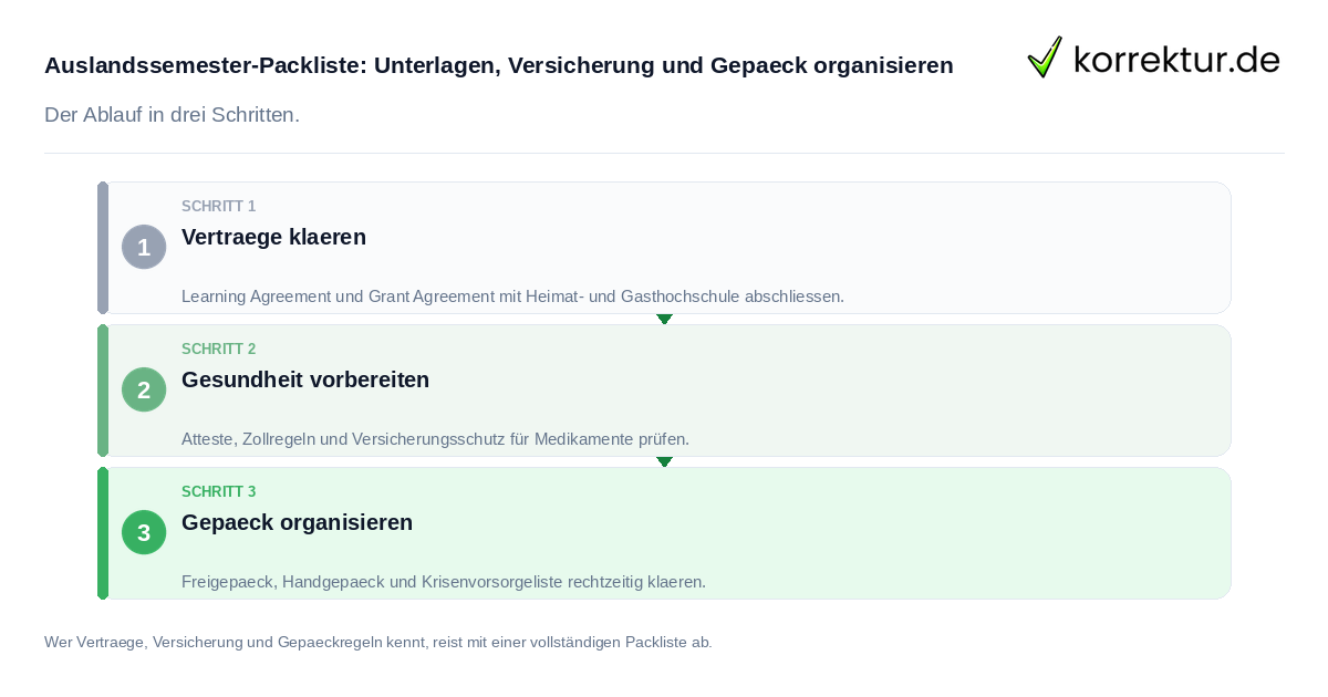 Auslandssemester-Packliste: Unterlagen, Versicherung und Gepäck organisieren: der Ablauf in drei Schritten