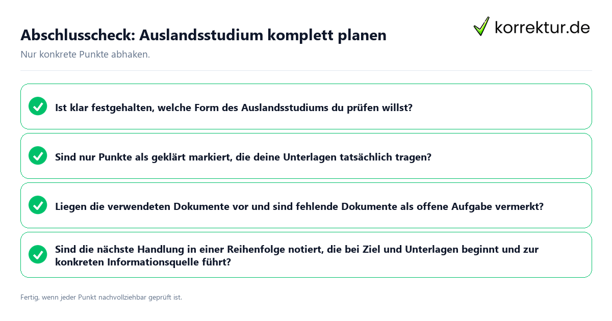 Konkreter Abschlusscheck zu Auslandsstudium komplett planen