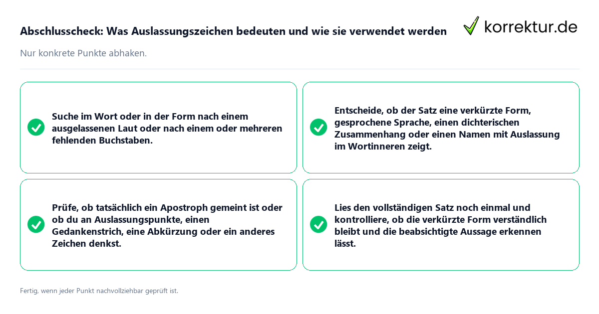 Konkreter Abschlusscheck zu Was Auslassungszeichen bedeuten und wie sie verwendet werden