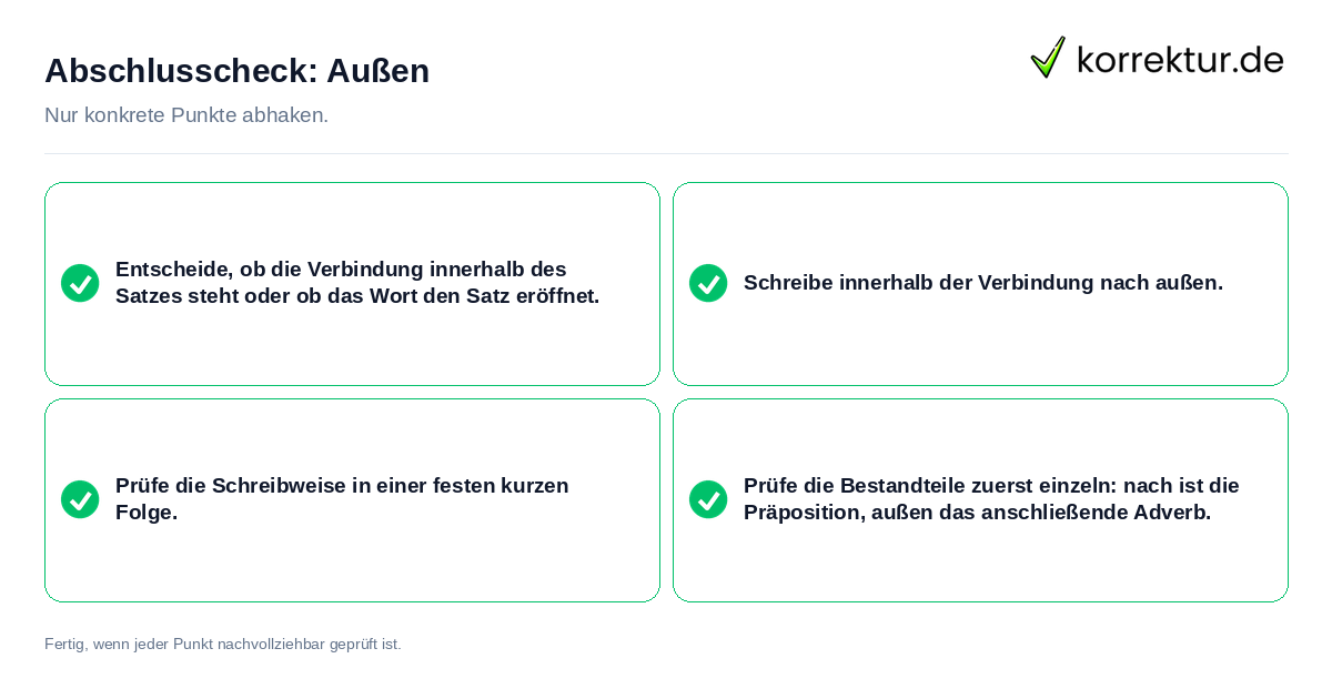 Konkreter Abschlusscheck zu Außen