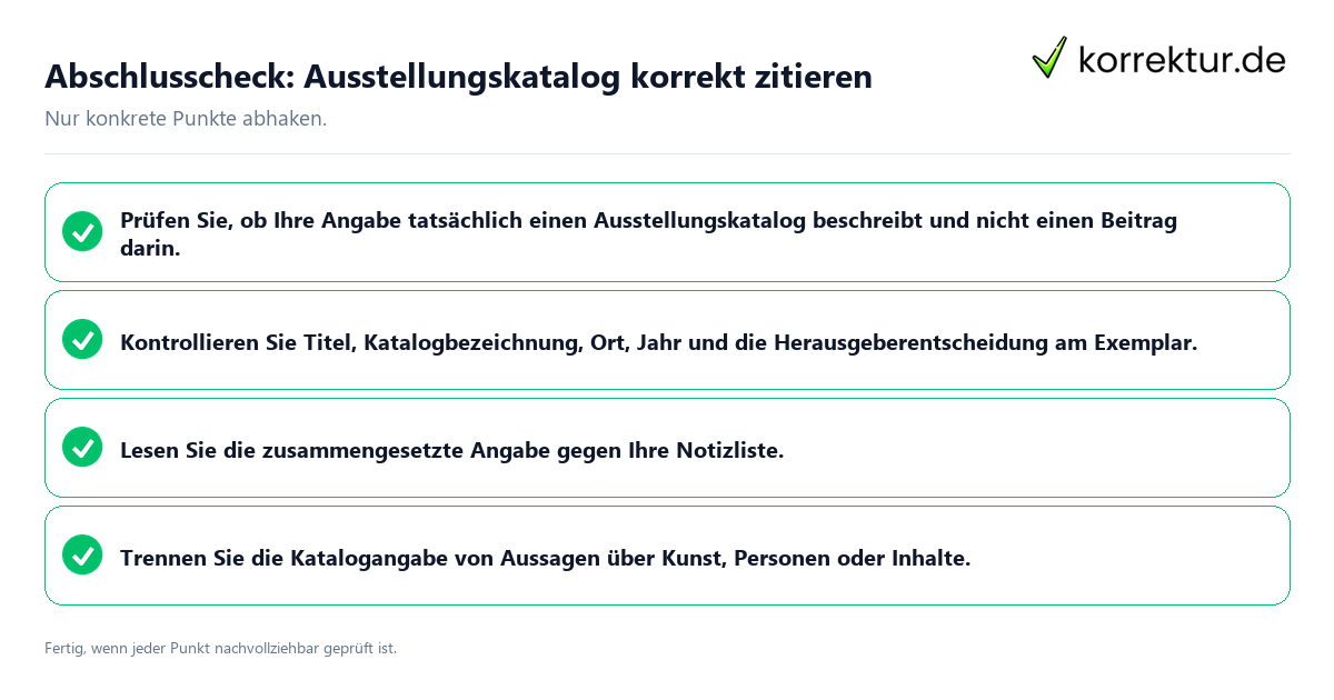 Konkreter Abschlusscheck zu Ausstellungskatalog korrekt zitieren