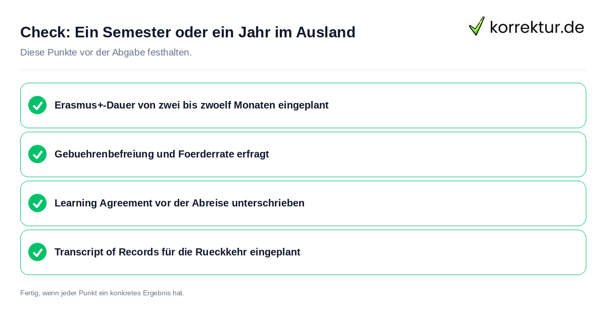 Ein Semester oder ein Jahr im Ausland: Prüfliste mit vier Punkten