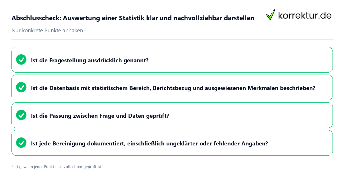 Abschlusscheck: Auswertung einer Statistik klar und nachvollziehbar darstellen Konkreter Abschlusscheck zu Auswertung einer Statistik klar und nachvollziehbar darstellen