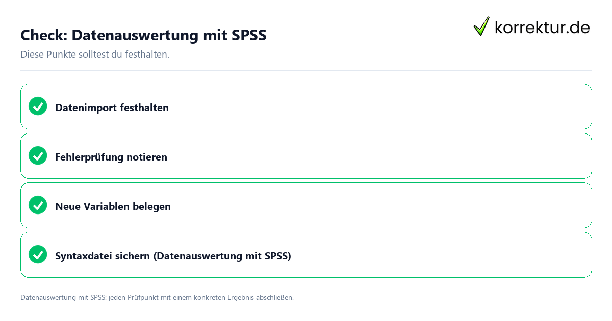 Datenauswertung mit SPSS mit einer themenspezifischen Checkliste