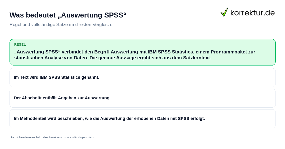 Was bedeutet „Auswertung SPSS“ Konkrete Regel und vollständige Beispielsätze zu Was bedeutet „Auswertung SPSS“