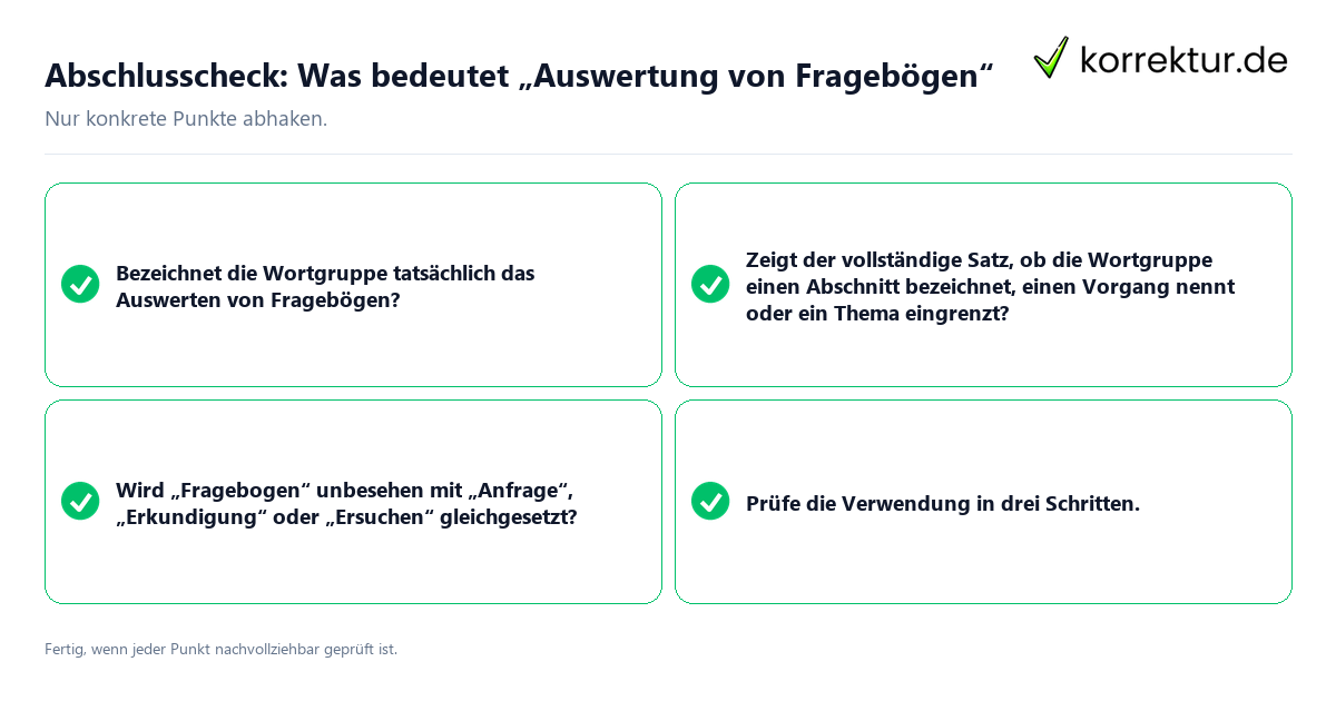 Konkreter Abschlusscheck zu Was bedeutet „Auswertung von Fragebögen“