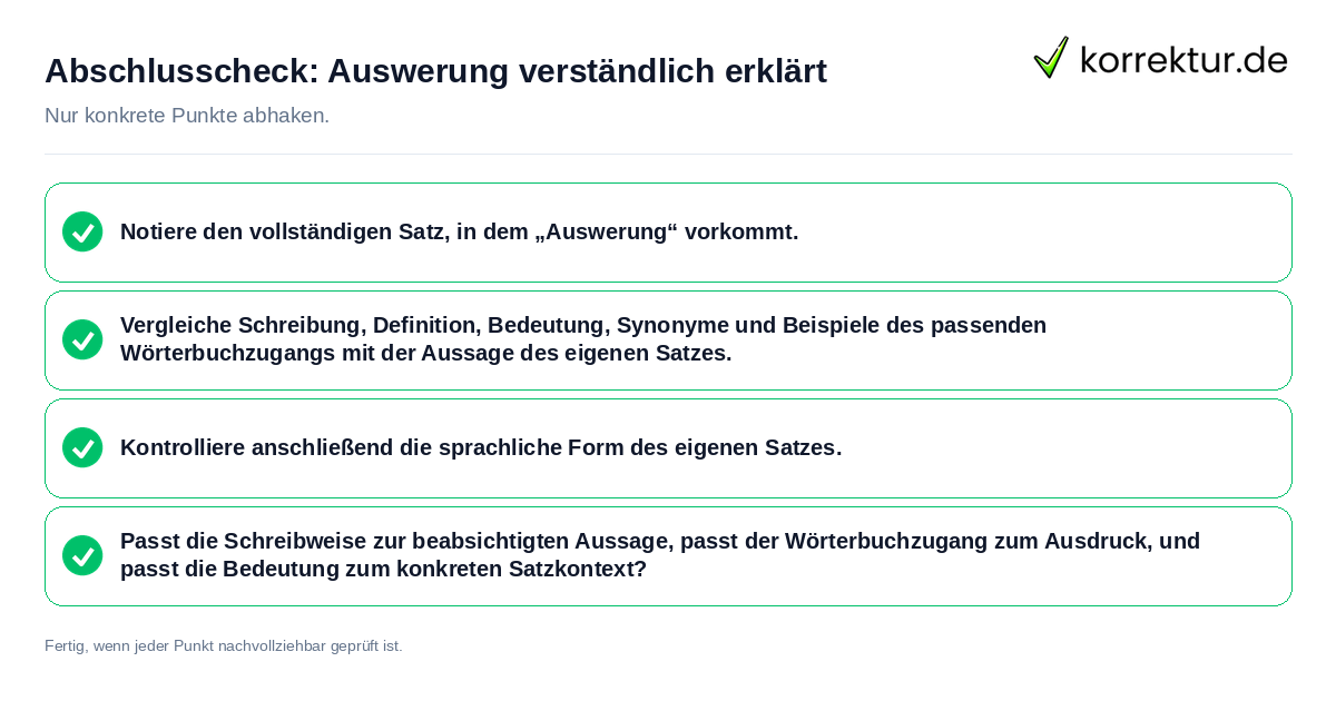 Abschlusscheck: Auswerung verständlich erklärt Konkreter Abschlusscheck zu Auswerung verständlich erklärt